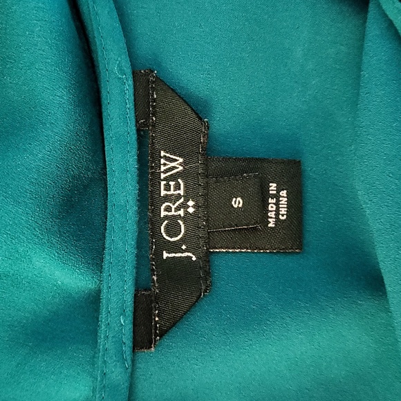 J Crew Womens Small Blouse Teal Pleated Neckline Keyhole Back Long Sleeve Flowy - Picture 2 of 8